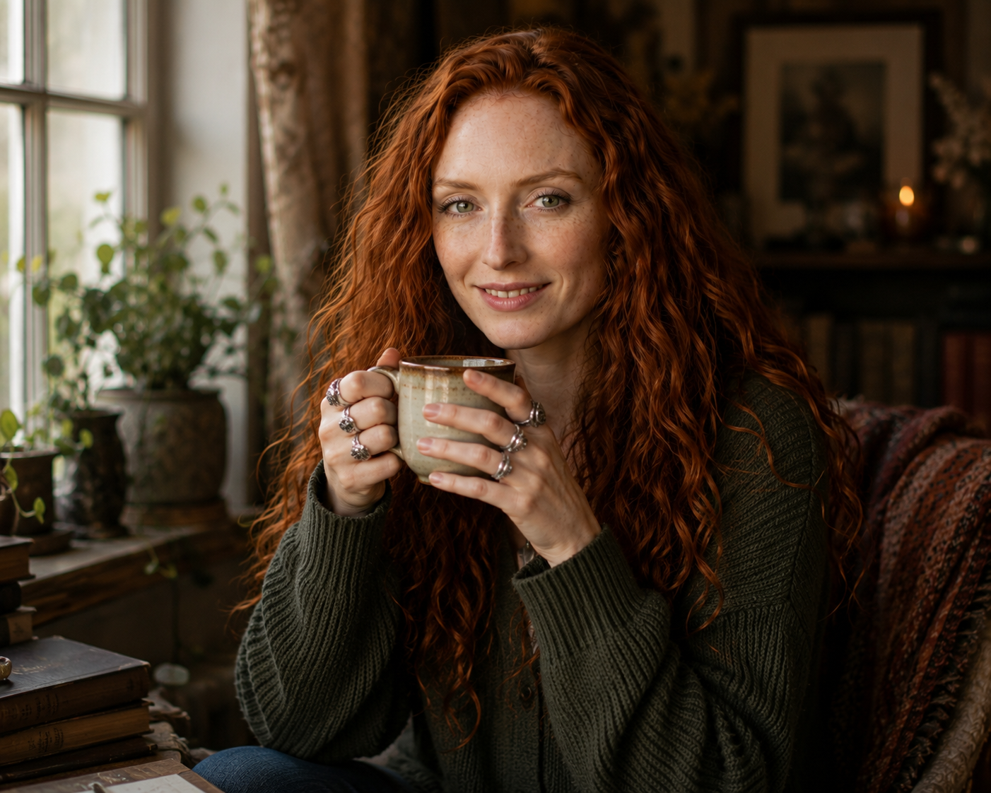 Angelica's avatar smiling over coffee in a warm editorial portrait about communication and mental rhythm
