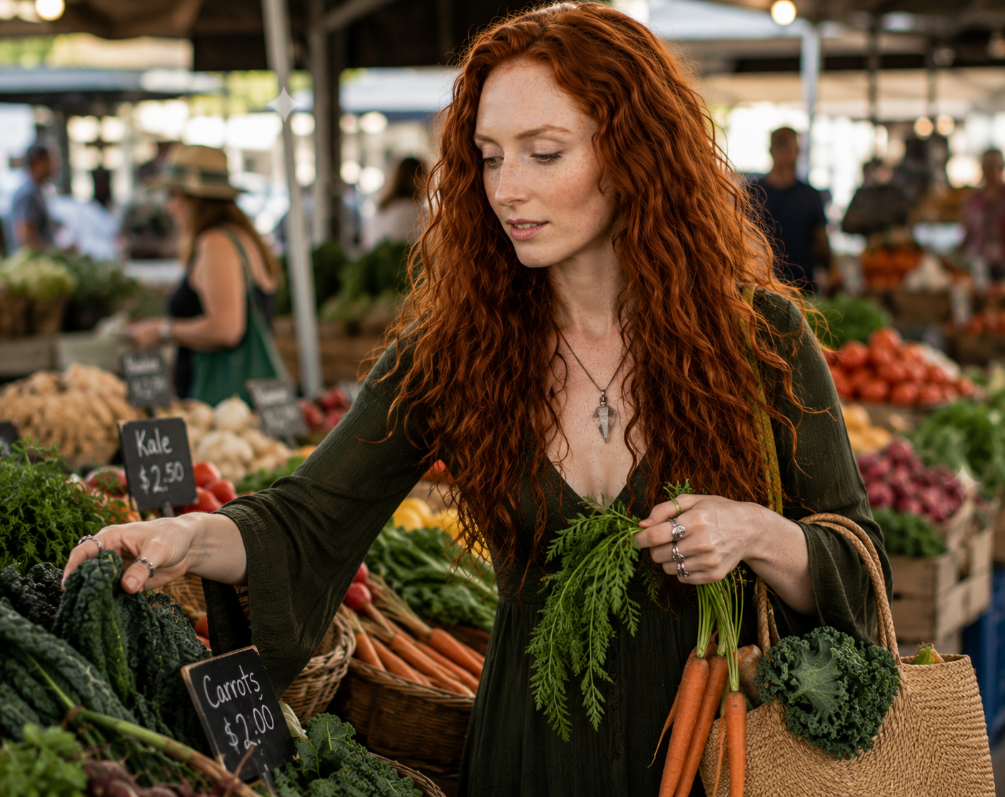 Angelica's avatar at a fresh food market in a warm editorial portrait