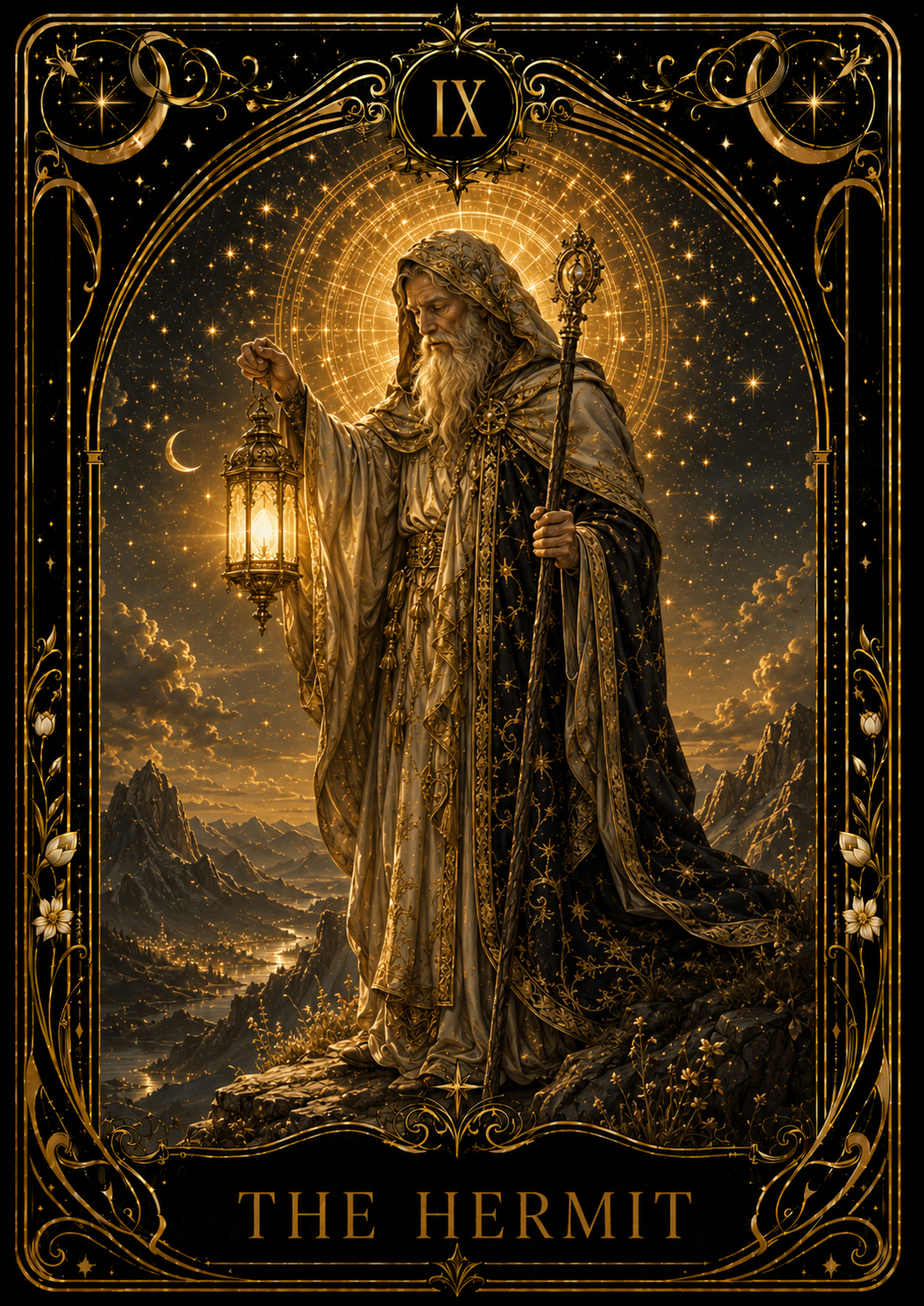 Tarot card artwork for The Hermit